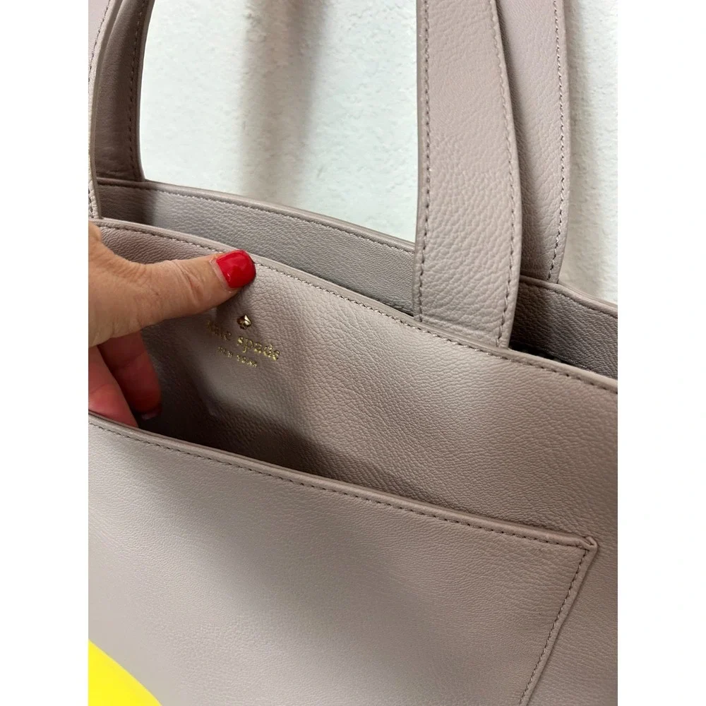 Kate Spade Lita Street Andrea Tote Bag Grey Yellow Colorblock Faux Leather EUC
